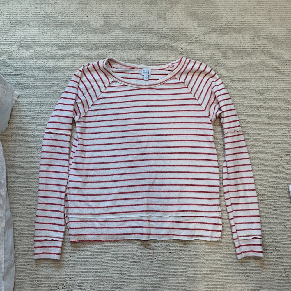 White and Red Striped Crewneck